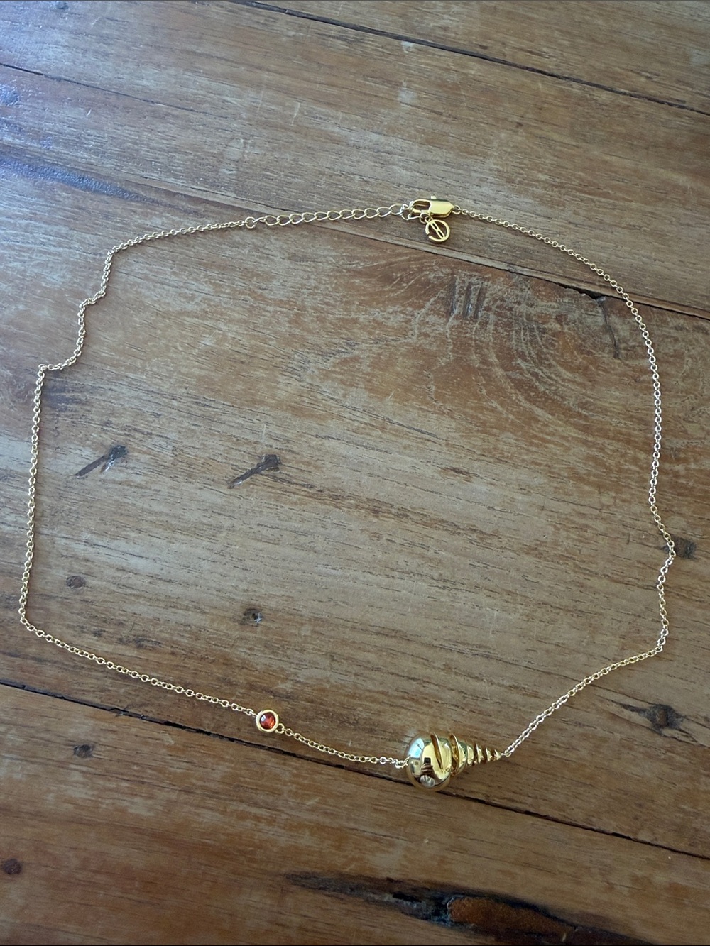 Delicate Gold Seashell Pendant Necklace with Red Accent - Women Jewelry